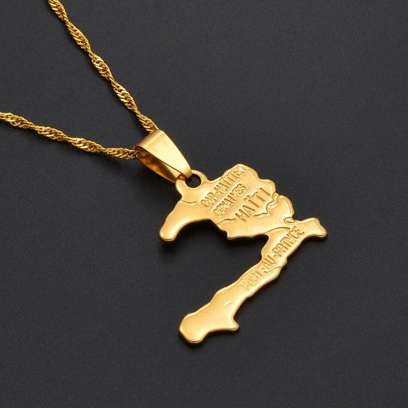 18K Gold Plated Haiti Map Necklace Haiti Necklace Haiti Etsy