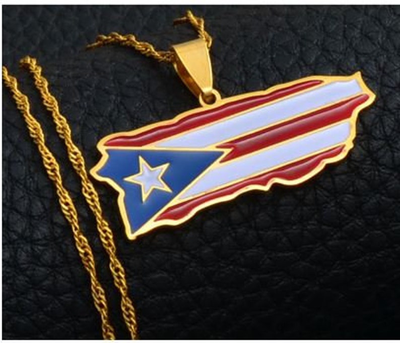 18K Goldplated Puerto Rico Flag Necklace / Charmed Jewelry Etsy