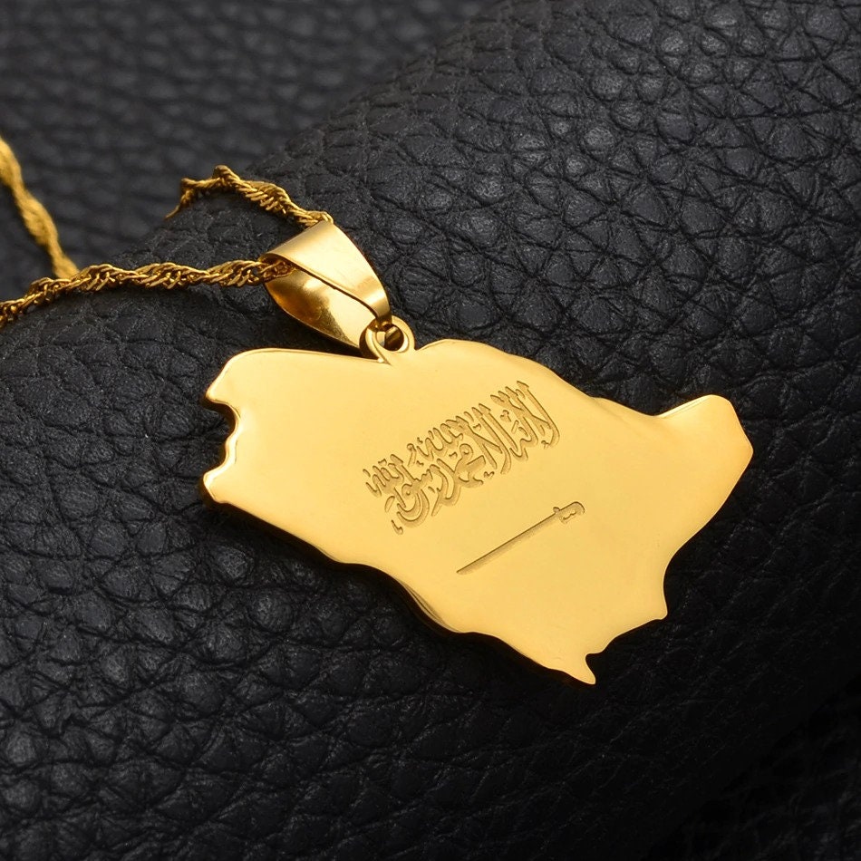 Saudi Arabia 18K Gold Plated Necklace / Saudi Arabia Jewelry / Saudi Arabia Pendant / Saudi Arabia Gift