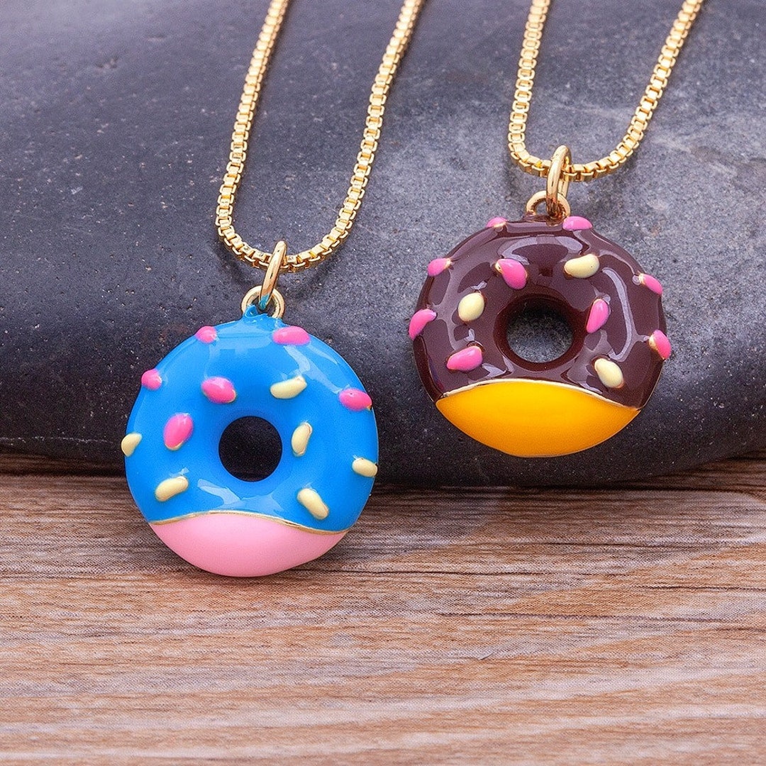 Donut Necklace, Donut Jewelry, Donut Bracelet, Donut Beads, Gold Plated