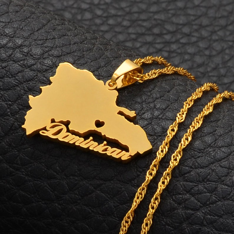18K Gold Plated Dominican Republic Map Necklace Dominican Etsy