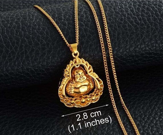 Gold Buddha Buddhist Six Words Letter Mantra  Necklace Gold Plated 18k Chain UK