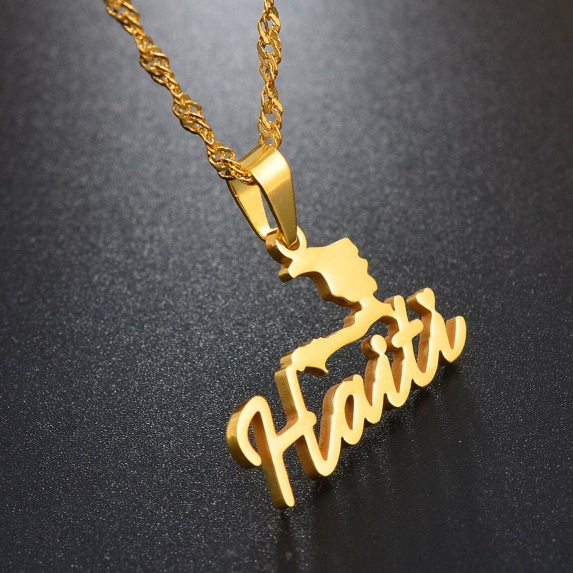 18K Gold Plated Haiti Map Necklace Haiti Necklace Haiti Etsy