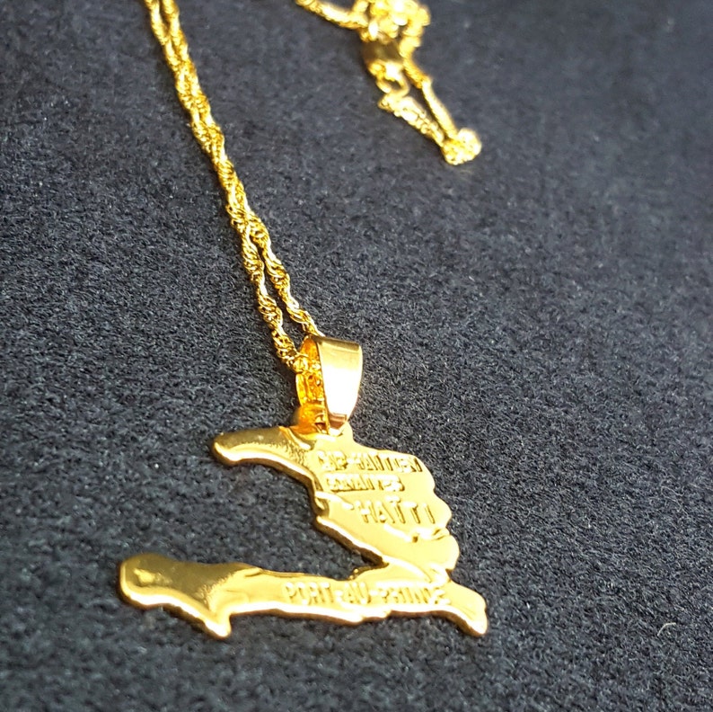 18K Gold Plated Haiti Map Necklace Haiti Necklace Haiti Etsy