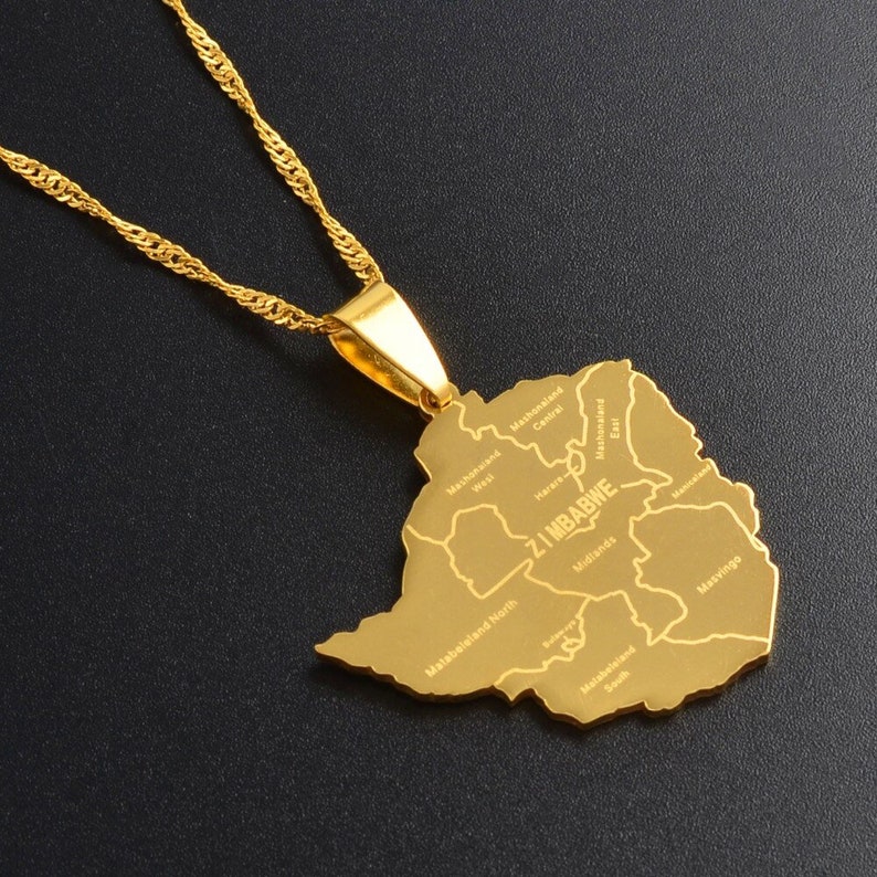 18K Gold Plated Zimbabwe Necklace Zimbabwe Shirt Zimbabwe Etsy
