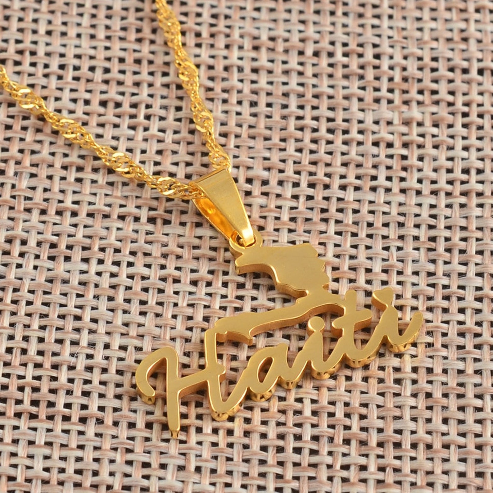 18K Gold Plated Haiti Map Necklace Haiti Necklace Haiti Etsy