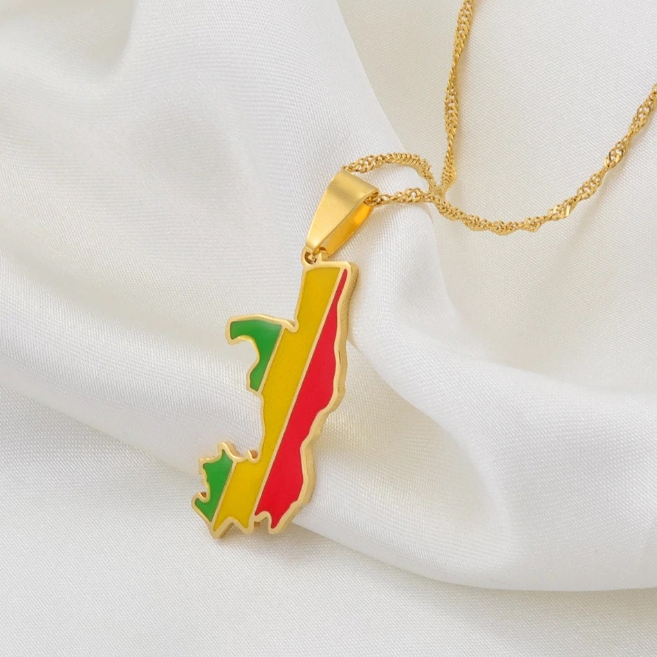Collier drapeau RDC couleur or – Drapeaux du Monde