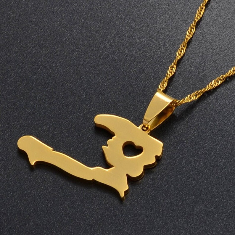 18K Gold Plated Heart Haiti Map Necklace Haiti Necklace Etsy
