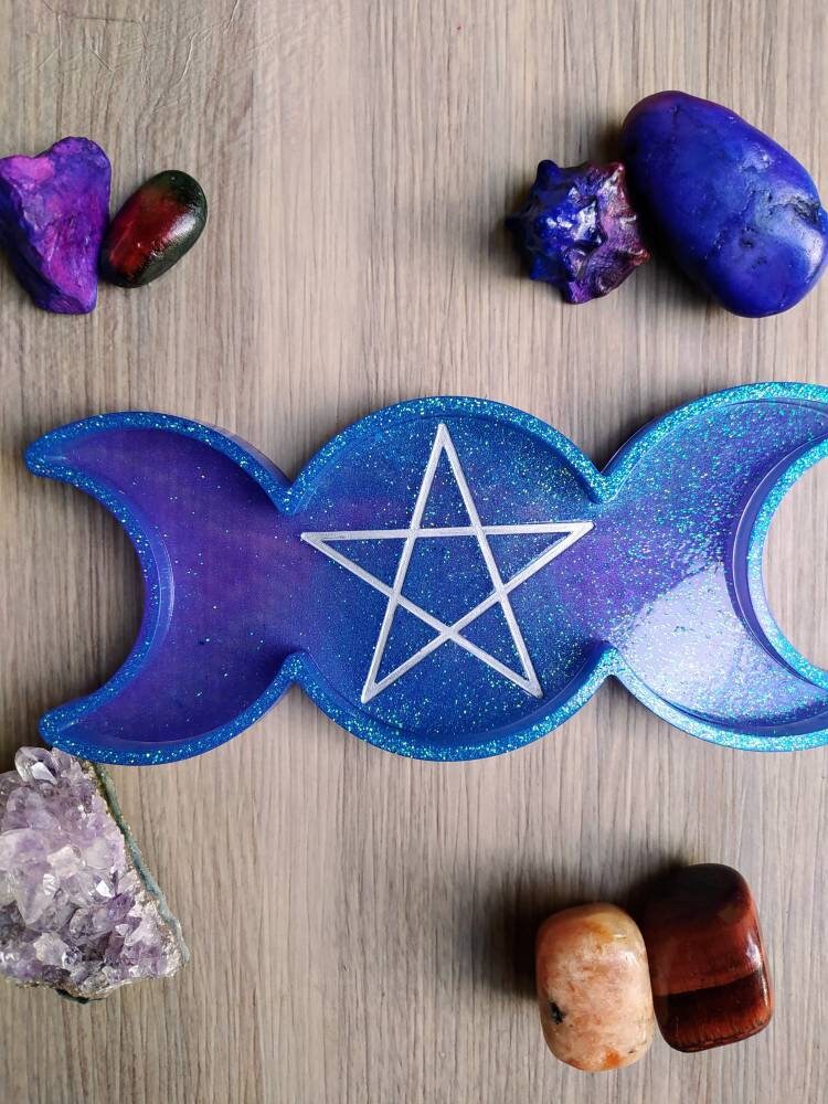 Bougeoir Triple-Lune Pentagramme Résine Époxy - Lunaeryshop