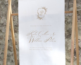 Wedding Welcome Sign - Cotton Wedding Banner - Wedding Sign Linen Banner with Wedding Crest - Cotswolds Collection