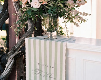 Striped Linen Wedding Bar Sign: Personalized Cocktail Menu Banner. - Watercolour stripe