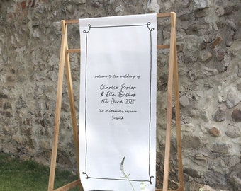 Wedding Welcome Sign - Cotton Wedding Banner - Hand Drawn Style Wedding Sign - Linen Banner - Bow Collection