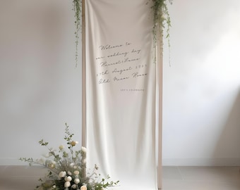 Linen Wedding Welcome Banner: Script Calligraphy, Capri Collection