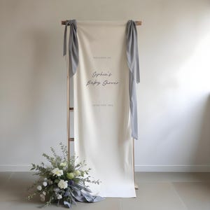 Baby Shower Fabric Welcome Sign Banner - Script Personalised Linen Sign - Baby Shower Sign