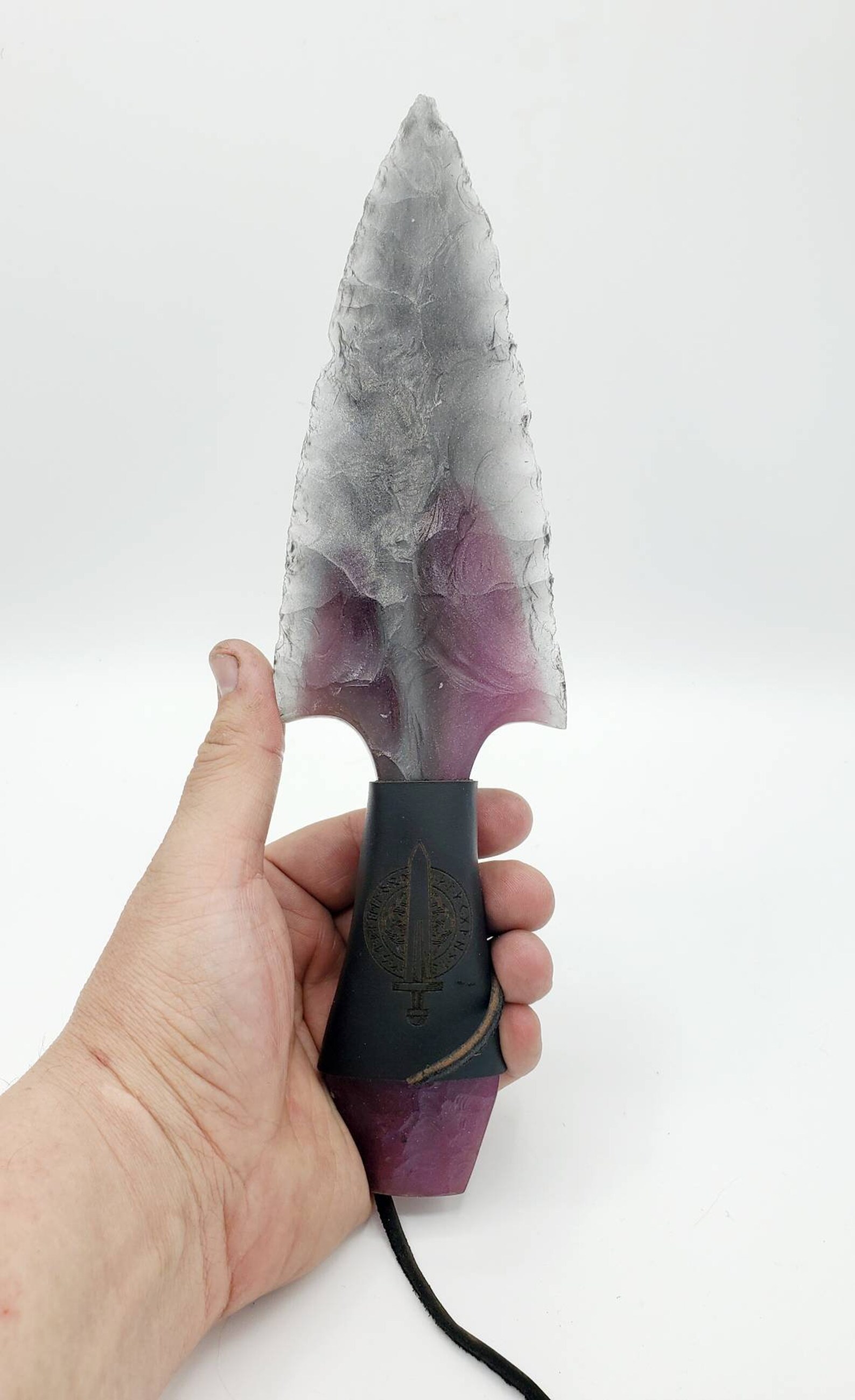 Custom 2 Color Obsidian Crystal Resin Dagger With Leather Grip Etsy