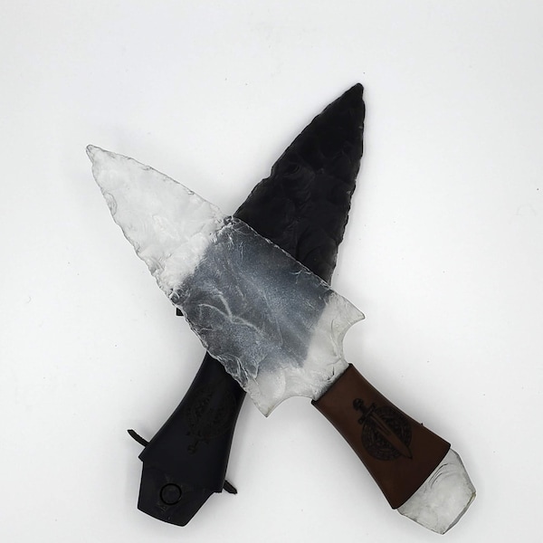 Resin Plastic Costum Prop Dagger with Leather Grip - Obsidian Crystal Appearance, Decorative Quartz Looking Dagger for Roleplay LARP Cosplay