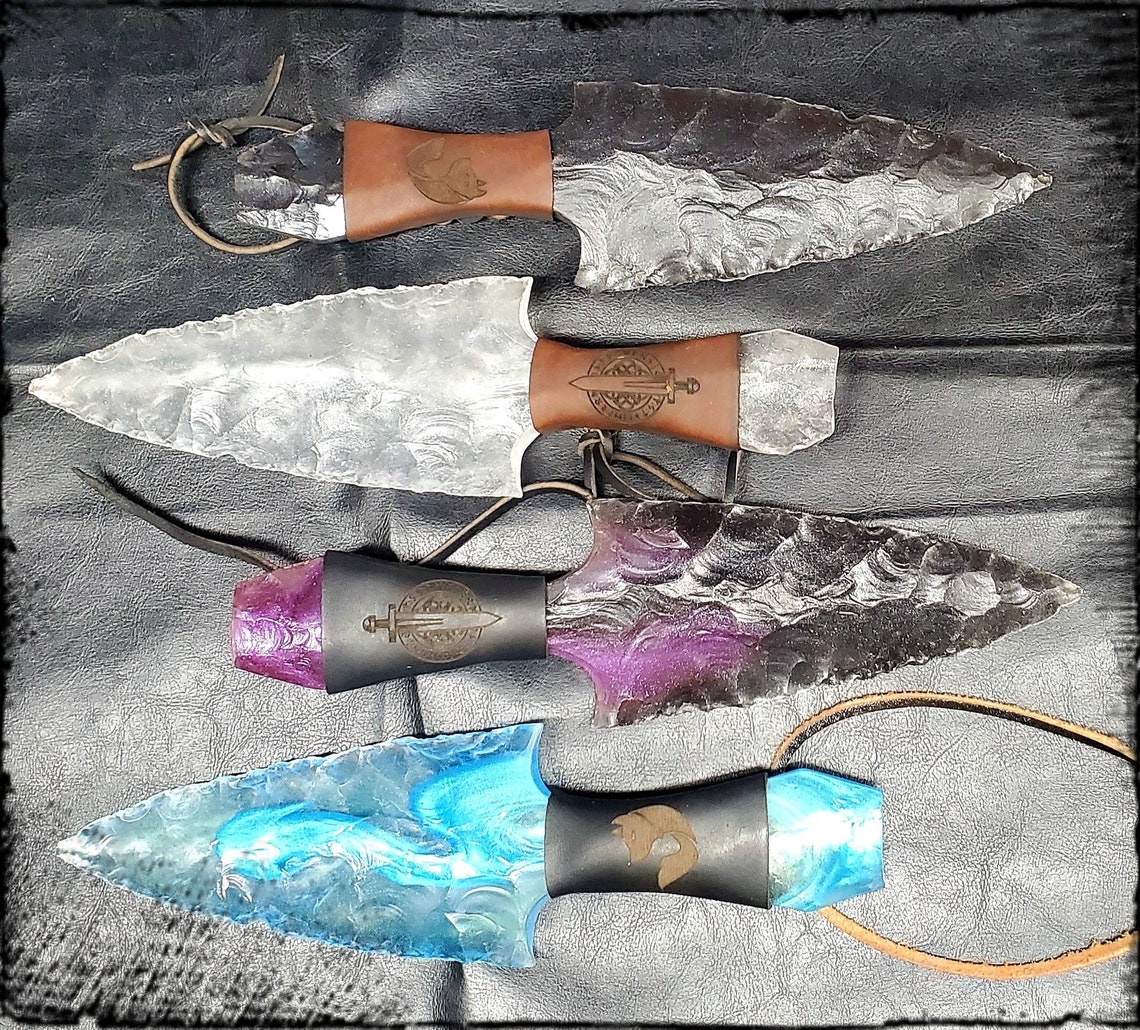Custom 2 Color Obsidian Crystal Resin Dagger with Leather Grip Etsy