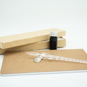 Two Glass Dip Pen Set with Black Ink, Box, Notepad, Pen Rest, and 2 Glass Pens, Glass Pen Black India Ink, Writer Gift