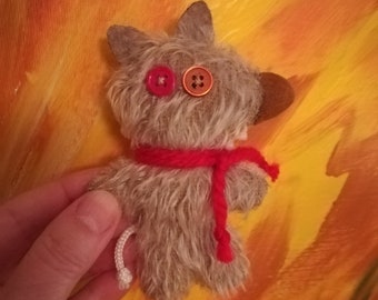 Handcrafted OOAK primitive toy wolf "Finn", a key chain, a decoration for a bag, a collectible, a gift item