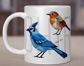 Bird Lover Mug: Blue Jay, Robin, Canary, Goldfinch & Woodpecker