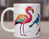 Exotic Birds Mug: Flamingo, Macaw, Peacock - Nature Lover Gift