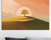 Golden Hour Hilltop Tree Landscape Canvas Art Print