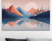 Lake Sunrise Canvas Art: Minimalist Mountain Reflection Print