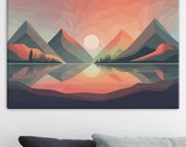 Minimalist Sunrise Landscape Canvas Art Print: Mountain Lake Reflection
