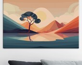 Minimalist Landscape Canvas Print: Lone Tree, Lake Sunrise