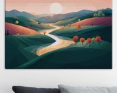 Autumn Landscape Canvas Art: Winding River, Fall Trees