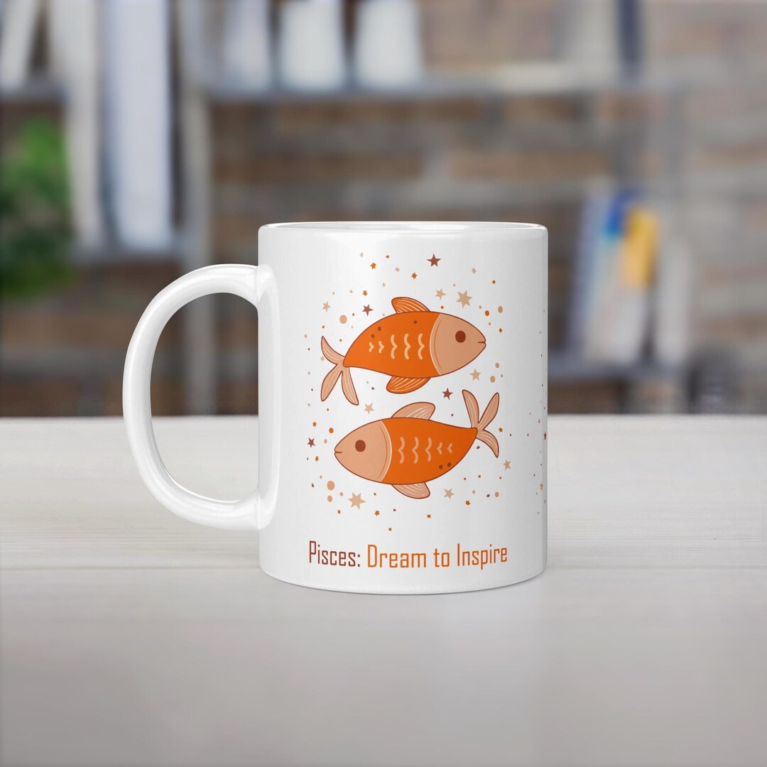 Mug Signe Astrologique Poissons - 325 Ml, Céramique Blanche, Personnalisé, Neuf