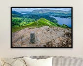 Catbells Summit Cairn Print: Lake District Hiking Art, Unframed Matte