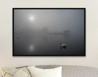 Foggy Caldecotte Lake Photography Print: Tranquil Nature Art - Unframed Matte