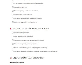 Real Estate Transaction Coordinator Checklist Template (Digital Download)