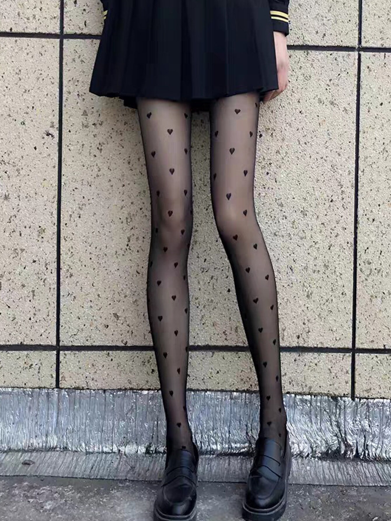 Heart Pantyhose Black Detail Tights 