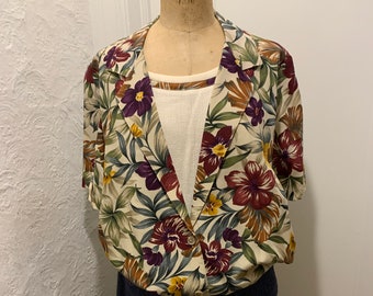 Vintage Alfred Dunner 1980's Fall Beige  and Maroon Floral shirt