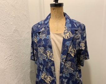 Vintage Alfred Dunner 1980's  Blue and Tan Fall Floral