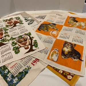 Vintage 70's  80's Calendar Tea Towels