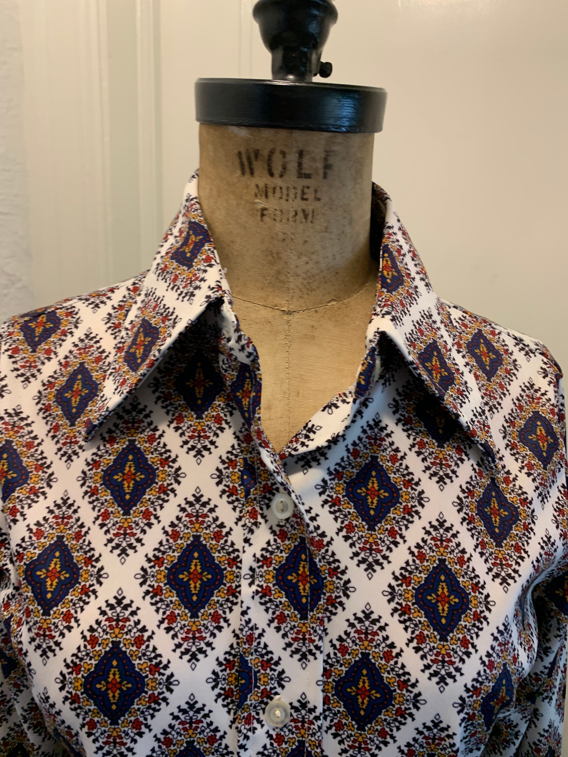 Vintage 70s Sears Shirt: Geometric Print, Size 12 - Etsy