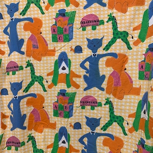 Vintage 70&#39;s  Bright Nursery Animals  fabric 1-5 yards