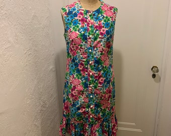 Vintage Mod 60's Neon floral  mini dress SM made by Liberty Circle