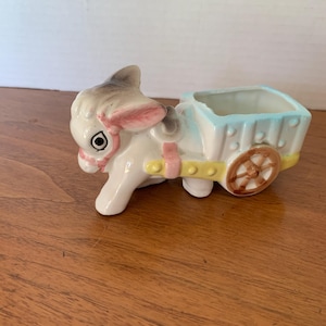 Donkey Planter Vintage Porcelain Donkey Pulling Cart Made in Japan
