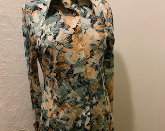 Vintage Green 70's Polyester button down shirt