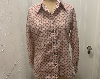 Vintage Red and white 70's Polyester button down shirt