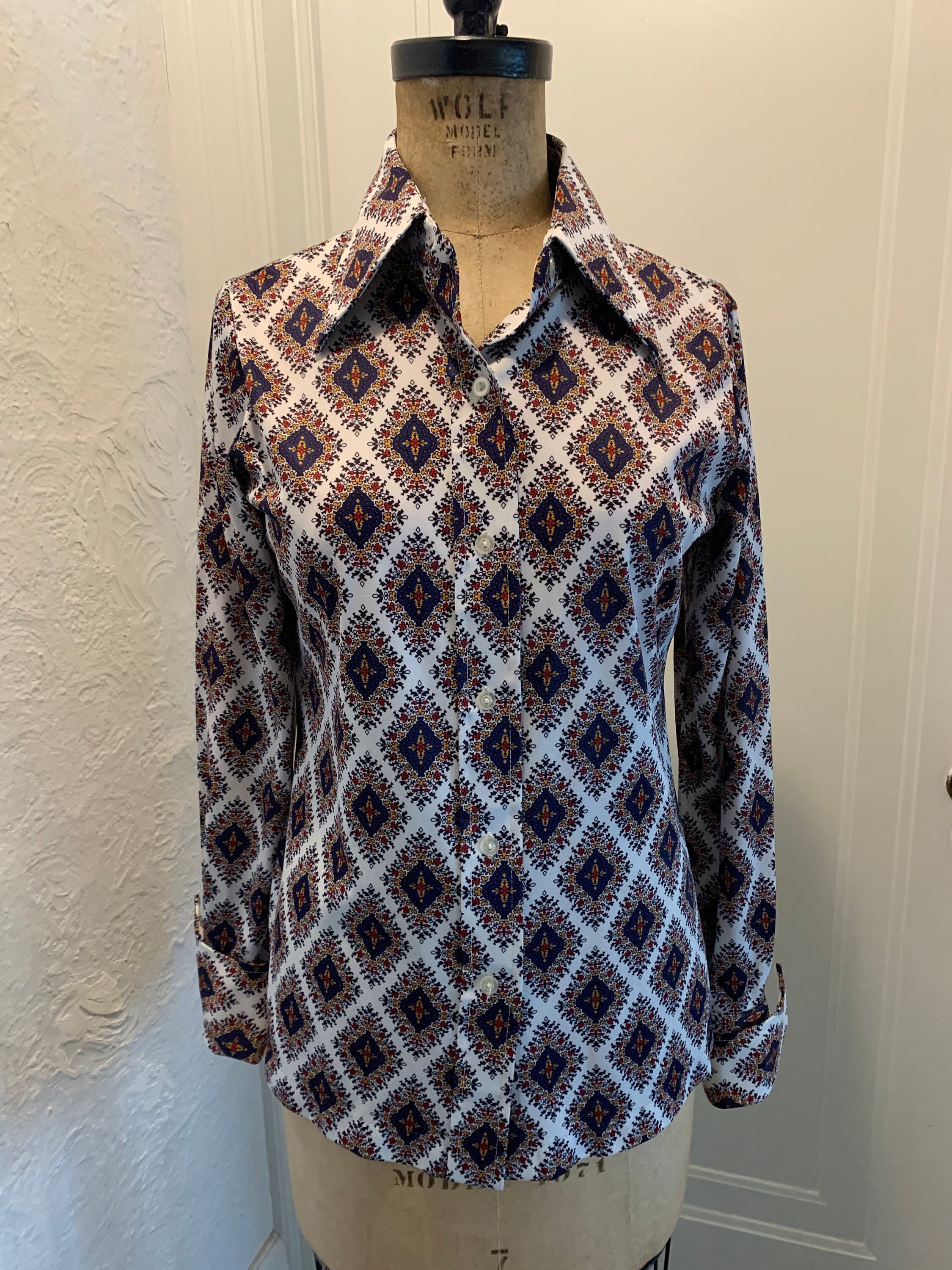 Vintage 70s Sears Shirt: Geometric Print, Size 12 - Etsy