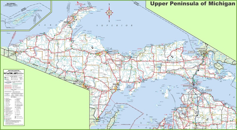 Map of Upper Peninsula of Michigan | Etsy