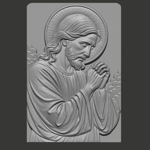 Praying Jesus Wall Panel STL Christian Religious Model with Halo and Detailed Robes for CNC Carving Laser Engraving 3D Printing File