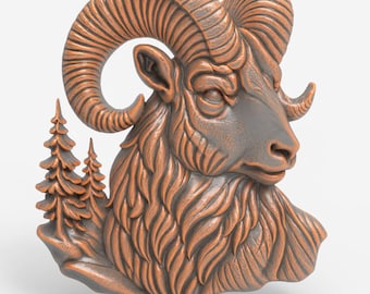 Ram STL Model – High-Relief Mountain Ram Sculpture for CNC and 3D Printing – Wildlife Wall Art Digital Panel