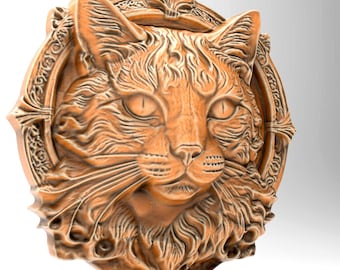 Cat Head STL File 3D Printable Files Wall Plaque Flat Back stl File For CNC Router 3D Printer Laser CNC Router Files For Wood Carving