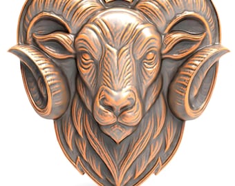 Ram Head STL File for CNC 3D Printing File Aries Zodiac STL Relief Model Rustic Horned Ram Carving Lodge Decor Wall Plaque 3D Model